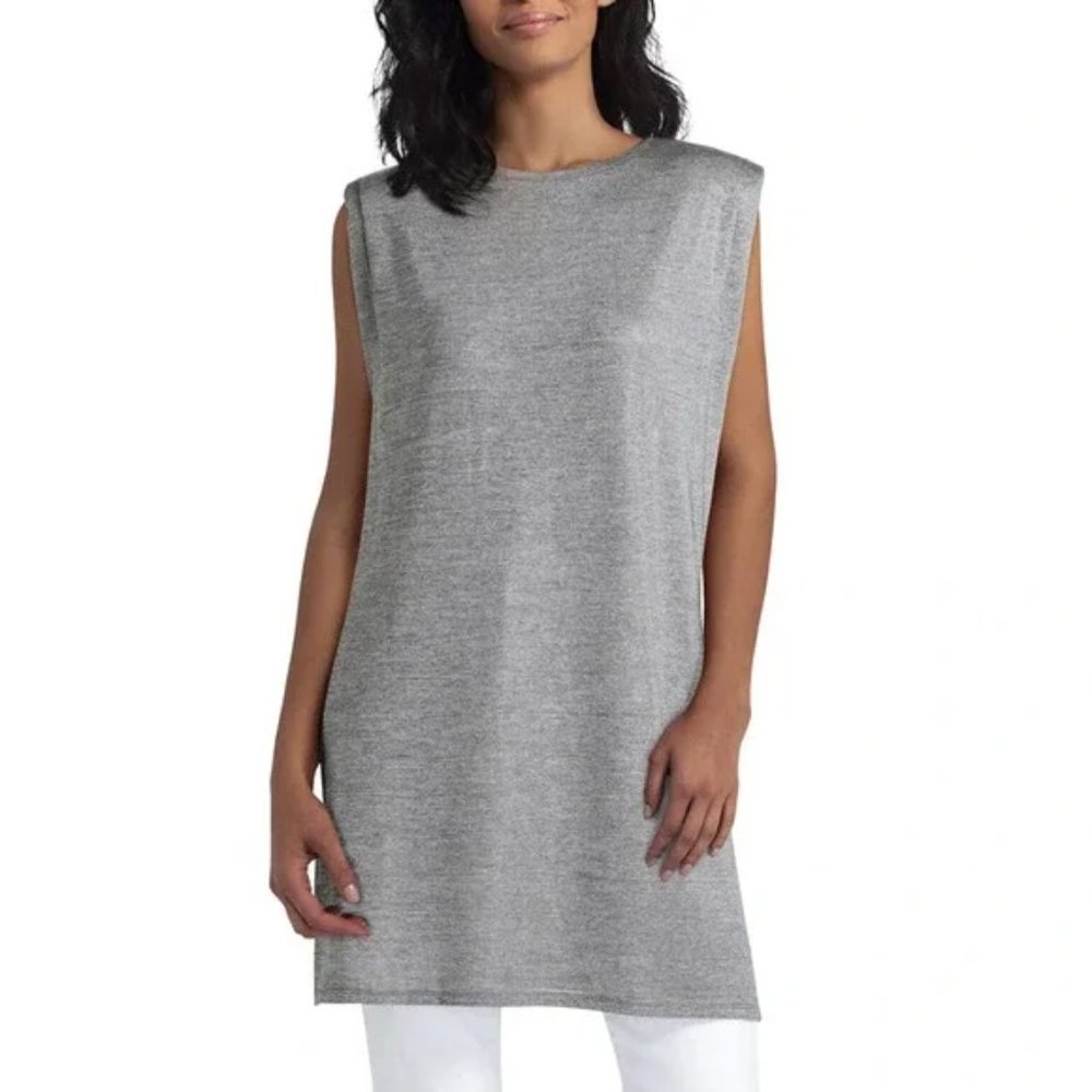 H Halston Tunic Knit Pleat Strong Shoulder Blouse